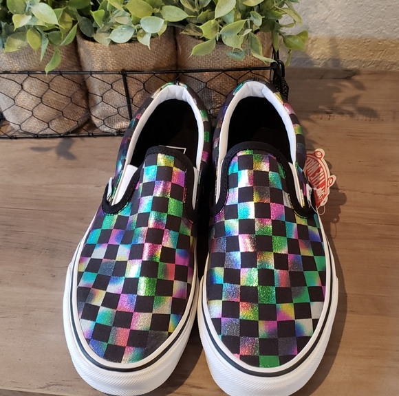 Vans Iridescent Slip-On Check Rainbow Shoes - Picture 3 of 10